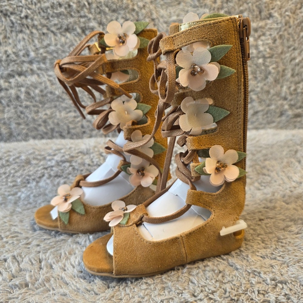Joyfolie Seraphina Sable Rose‎ Gladiator Sandals Baby 4 Floral Suede Flower Girl